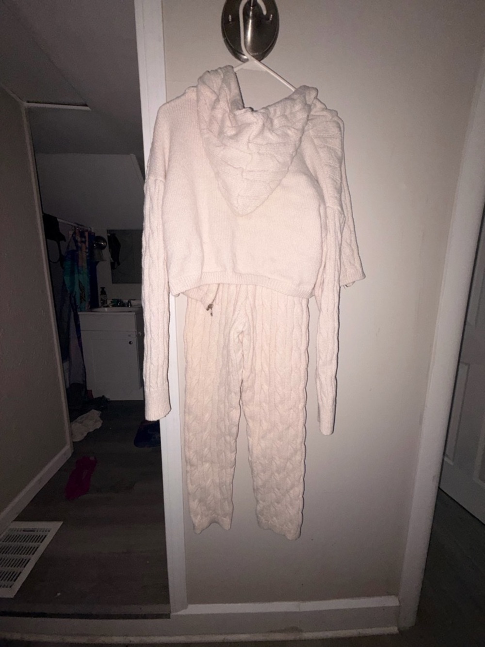 SHEIN Soft Knit Hoodie and Joggers Set - Light Cream
